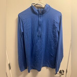 LEFT COAST TEE 1/4 Long Sleeved Pullover Mock Neck Tee Blue Cotton